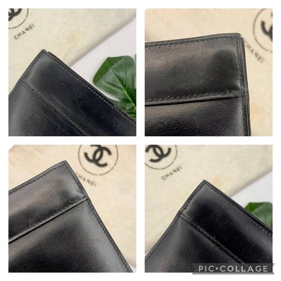 Chanel Black Leather Clutch CC 24kt Gold Plated Logo Vintage Evening Night Out - Picture 10 of 13